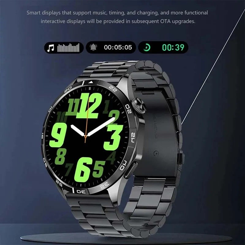 GT4 Pro with metal bracelet, with call and message functions illustrated