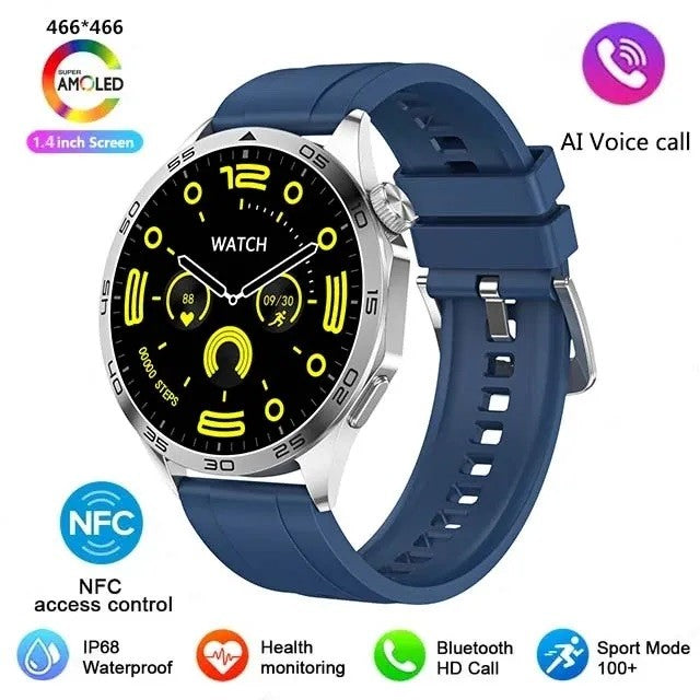 Blue silicone GT4 Pro and its round AMOLED display